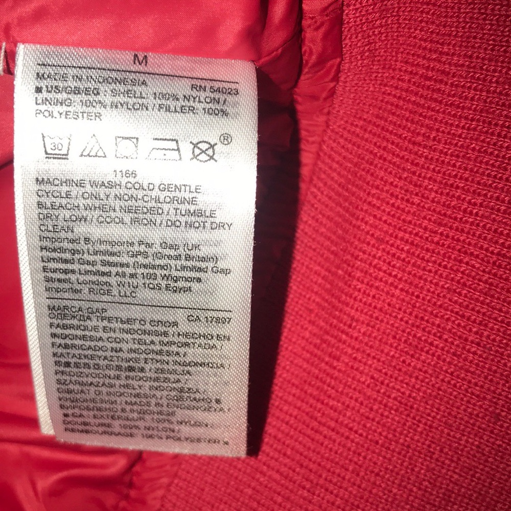 Gap Red Puffer Bomber Jacket - image 8